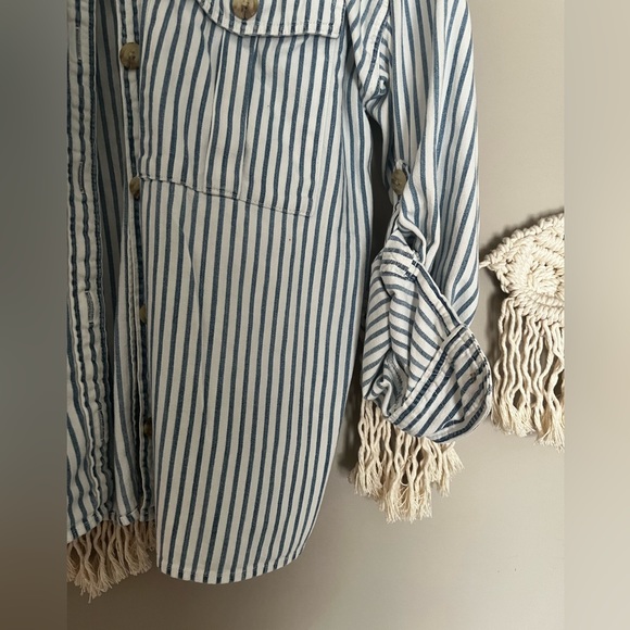 Striped Chambray American Eagle Button Up Shirt - Picture 2 of 3